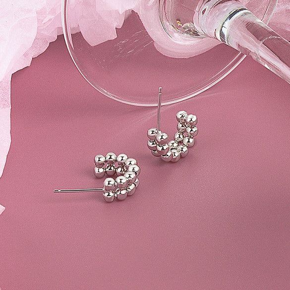 Wholesale S925 Sterling Silver Geometric Beaded Women's Earrings With Electroplating