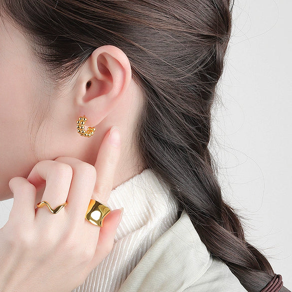 Wholesale S925 Sterling Silver Geometric Beaded Women's Earrings With Electroplating