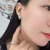 Wholesale S925 Sterling Silver Geometric Black And White Chessboard Grid Drop Earrings With Electroplating Lovely Retro Style For Girls