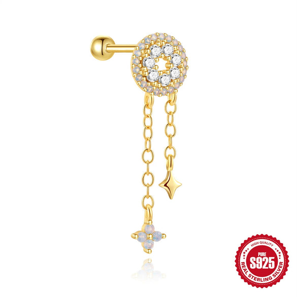 Wholesale S925 Sterling Silver Geometric Blue Pointed Bottom Opal Pink Opal Flower Sunflower Element Piercing Earrings With Electroplating For Women