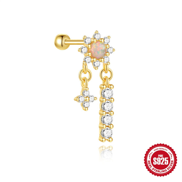 Wholesale S925 Sterling Silver Geometric Blue Pointed Bottom Opal Pink Opal Flower Sunflower Element Piercing Earrings With Electroplating For Women