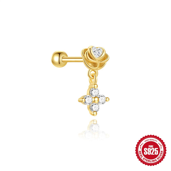 Wholesale S925 Sterling Silver Geometric Blue Pointed Bottom Opal Pink Opal Flower Sunflower Element Piercing Earrings With Electroplating For Women