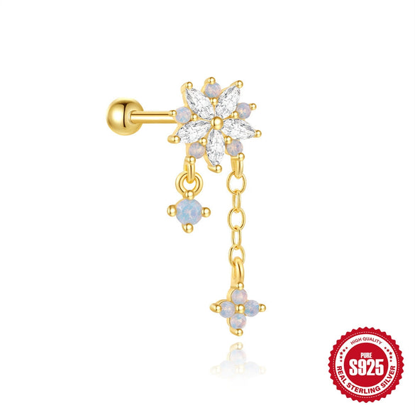 Wholesale S925 Sterling Silver Geometric Blue Pointed Bottom Opal Pink Opal Flower Sunflower Element Piercing Earrings With Electroplating For Women