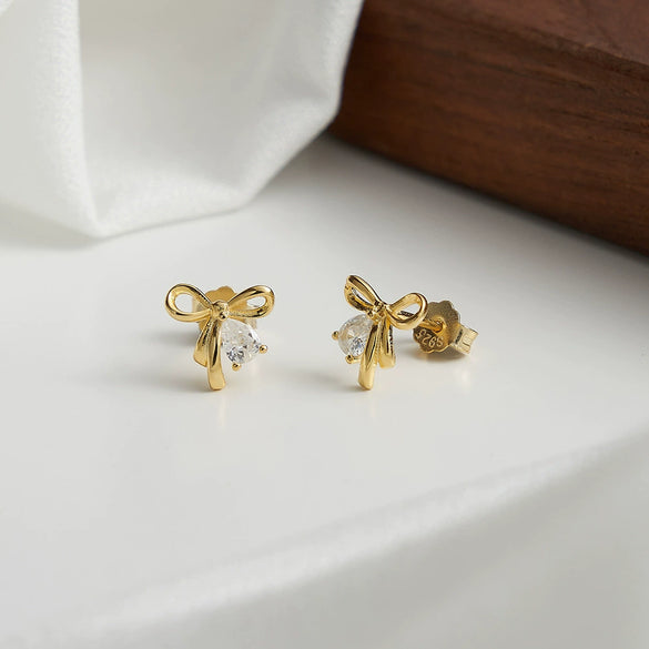 Wholesale S925 Sterling Silver Geometric Bow Earrings For Girls Cute Style