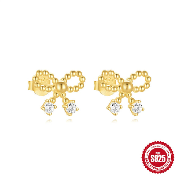 Wholesale S925 Sterling Silver Geometric Bow Earrings For Women With Electroplating And Shining Planet Design