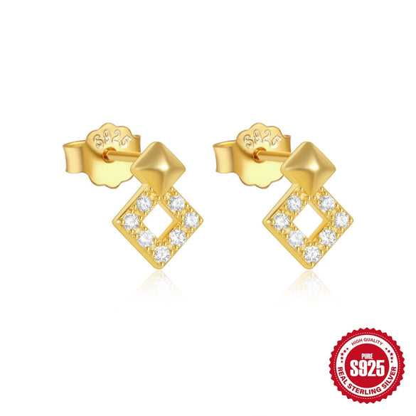 Wholesale S925 Sterling Silver Geometric Bow Square Quartet Star Earrings With Zirconia Design For Women
