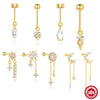 Wholesale S925 Sterling Silver Geometric Butterfly Star Moon Sunflower Zirconia Cartilage Spiral Tassel Piercing Earrings For Unisex