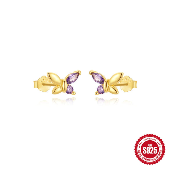 Wholesale S925 Sterling Silver Geometric Butterfly Stud Earrings For Women With Electroplating