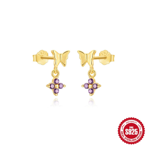 Wholesale S925 Sterling Silver Geometric Butterfly Stud Earrings For Women With Electroplating