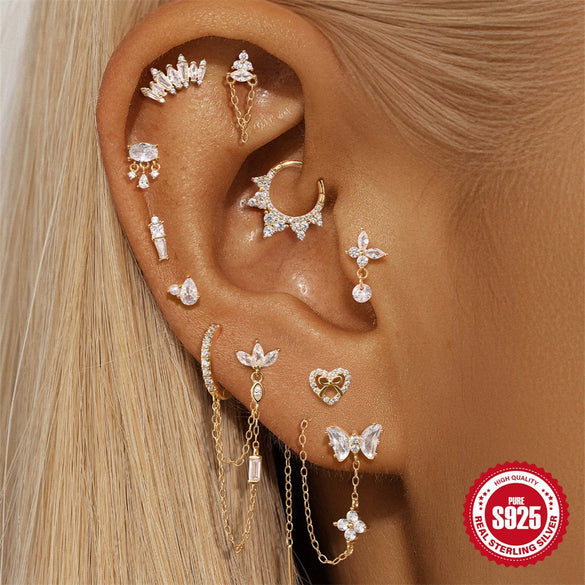 Wholesale S925 Sterling Silver Geometric Butterfly Tassel Chain Earrings With Electroplating For Women