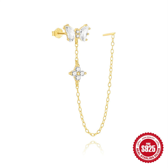 Wholesale S925 Sterling Silver Geometric Butterfly Tassel Chain Earrings With Electroplating For Women