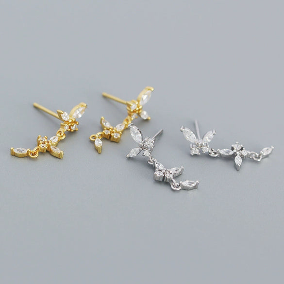 Wholesale S925 Sterling Silver Geometric Butterfly Tassel Earrings Electroplated
