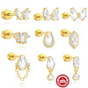 Wholesale S925 Sterling Silver Geometric Butterfly Zircon Flat Head Cylindrical Thread Piercing Ear Bone Nail With Environmentally Friendly Electroplating