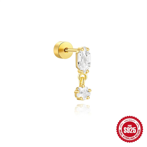 Wholesale S925 Sterling Silver Geometric Butterfly Zircon Flat Head Cylindrical Thread Piercing Ear Bone Nail With Environmentally Friendly Electroplating