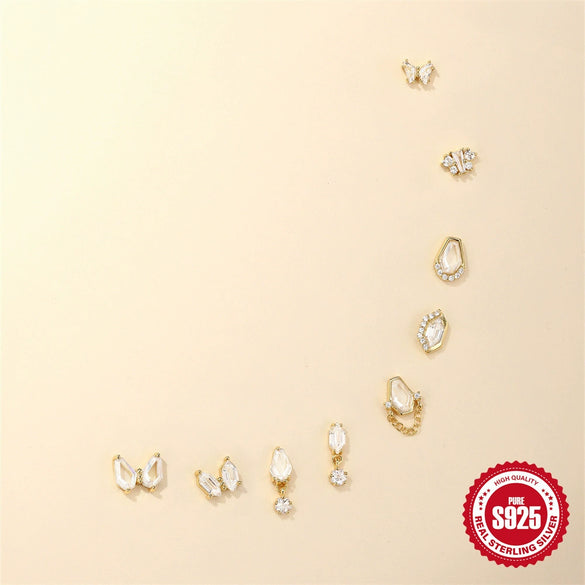 Wholesale S925 Sterling Silver Geometric Butterfly Zircon Flat Head Cylindrical Thread Piercing Ear Bone Nail With Environmentally Friendly Electroplating