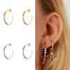 Wholesale S925 Sterling Silver Geometric C Shaped Multicolored Diamond Earrings With Electroplating
