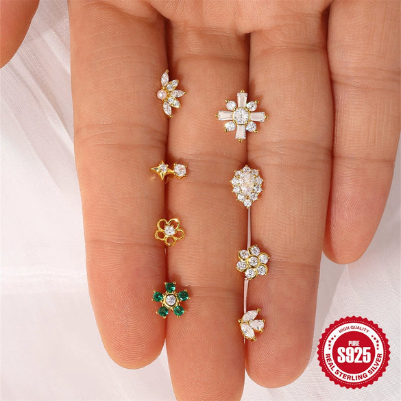 Wholesale S925 Sterling Silver Geometric Cartilage Spiral Thick Bottom Flat Head Puncture Earrings For Women Electroplated