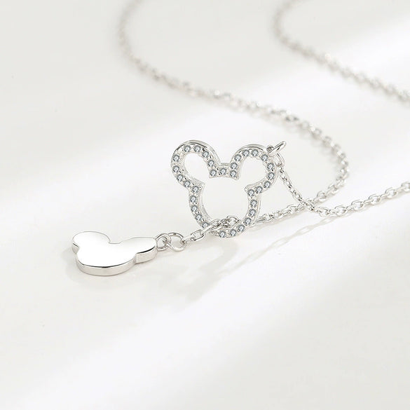Wholesale S925 Sterling Silver Geometric Cartoon Mouse Bear Necklace