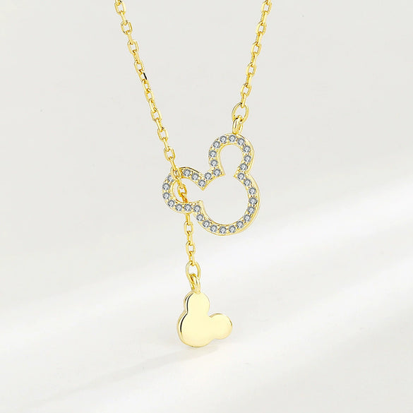 Wholesale S925 Sterling Silver Geometric Cartoon Mouse Bear Necklace
