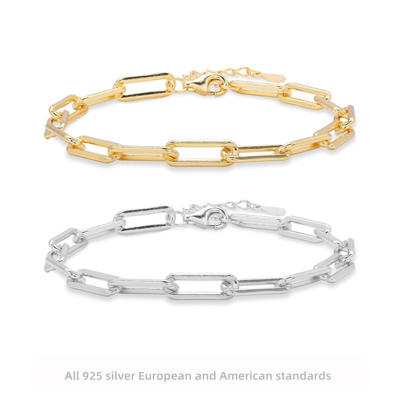 Wholesale S925 Sterling Silver Geometric Chain Bracelet For Women With Electroplating Design