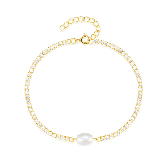 Wholesale S925 Sterling Silver Geometric Chain Diamond Pearl Light Luxury Bracelet With Electroplating For Women