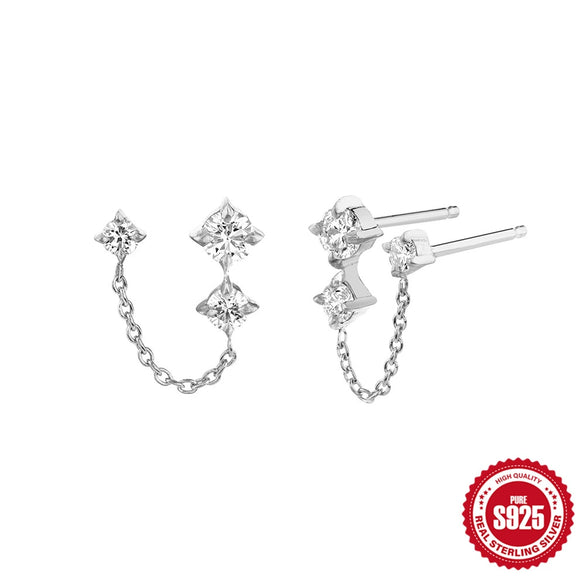 Wholesale S925 Sterling Silver Geometric Chain Tassel Diamond Earrings For Women