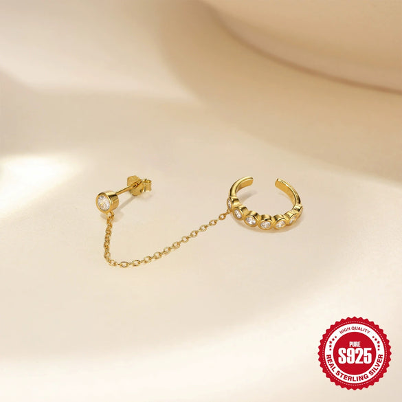 Wholesale S925 Sterling Silver Geometric Chain Tassel Ear Clip Diamond Ear Wire Ear Studs Electroplated Ear Accessories For Women