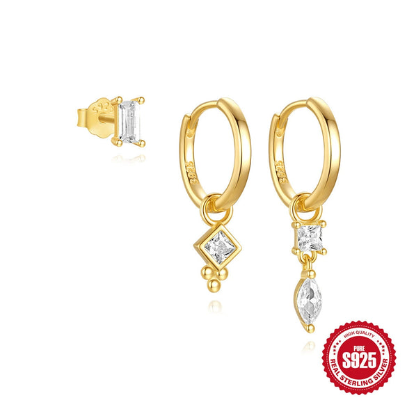 Wholesale S925 Sterling Silver Geometric Classic Aperture Earrings With Micro Set Road Drill Detachable Pendant For Women