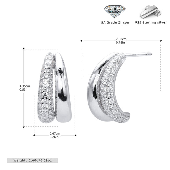 Wholesale S925 Sterling Silver Geometric Crescent Electroplated Women's Earrings With Zircon