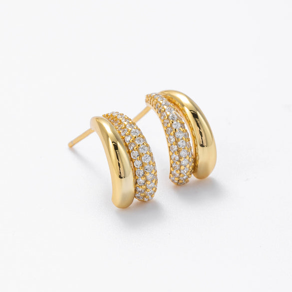 Wholesale S925 Sterling Silver Geometric Crescent Electroplated Women's Earrings With Zircon