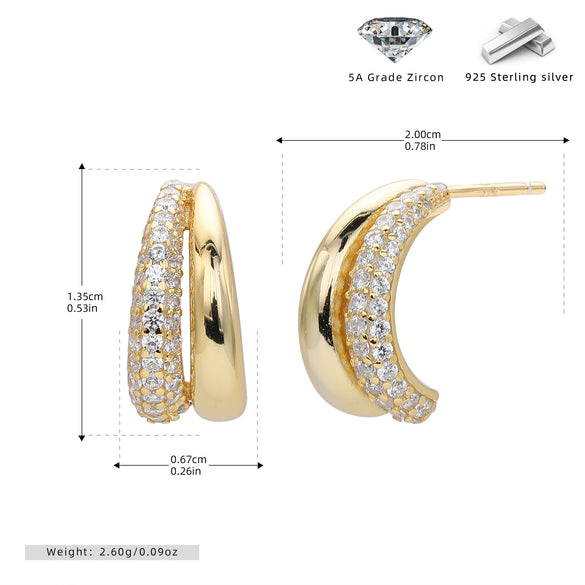 Wholesale S925 Sterling Silver Geometric Crescent Electroplated Women's Earrings With Zircon
