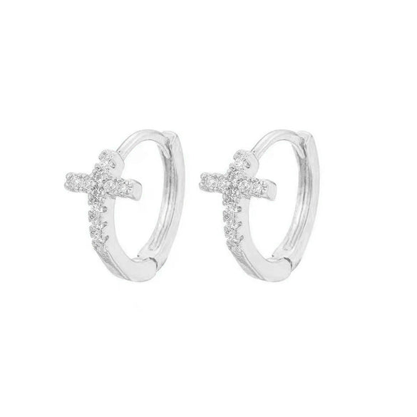 Wholesale S925 Sterling Silver Geometric Cross Earring With Zirconia Design Unisex And Trendy