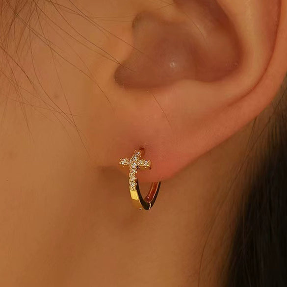 Wholesale S925 Sterling Silver Geometric Cross Earring With Zirconia Design Unisex And Trendy