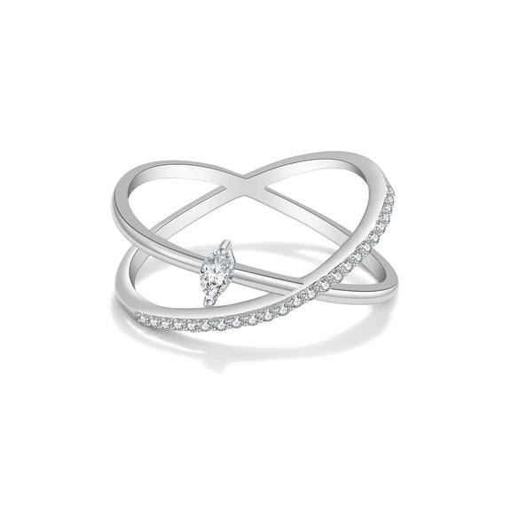 Wholesale S925 Sterling Silver Geometric Cross Ring For Women Twowear Stackable Highend Electroplated With Platinum Or 18K Gold