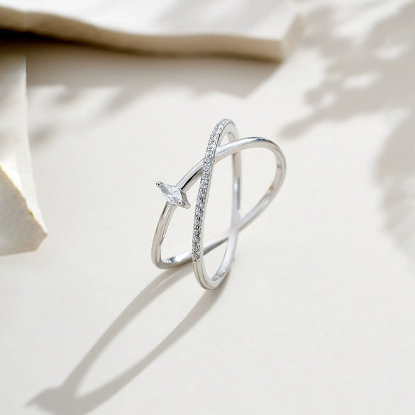 Wholesale S925 Sterling Silver Geometric Cross Ring For Women Twowear Stackable Highend Electroplated With Platinum Or 18K Gold