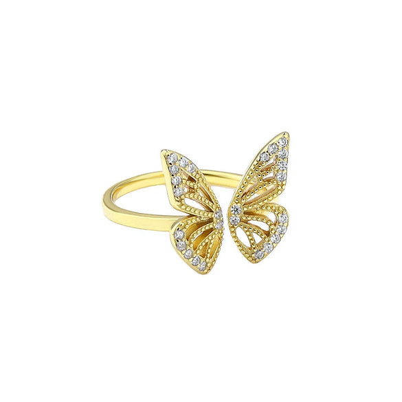 Wholesale S925 Sterling Silver Geometric Cross Ring With Flower Butterfly Design Electroplated Adjustable Opening For Women