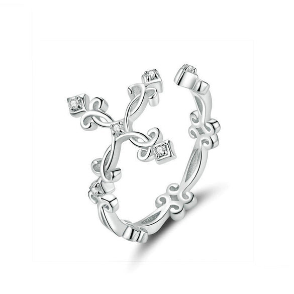 Wholesale S925 Sterling Silver Geometric Cross Ring With Flower Butterfly Design Electroplated Adjustable Opening For Women