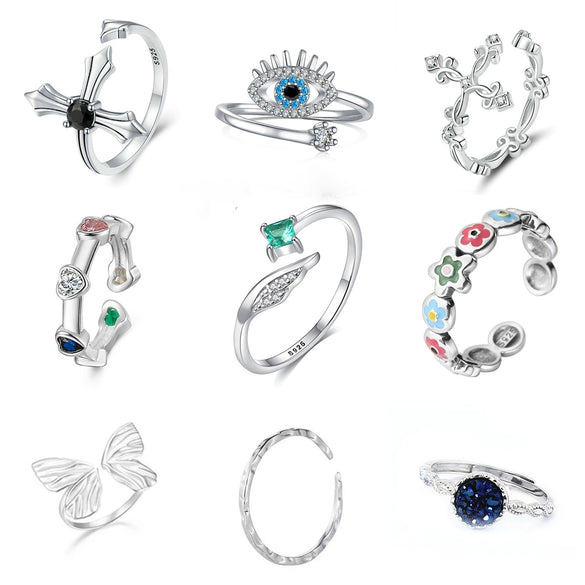 Wholesale S925 Sterling Silver Geometric Cross Ring With Flower Butterfly Design Electroplated Adjustable Opening For Women