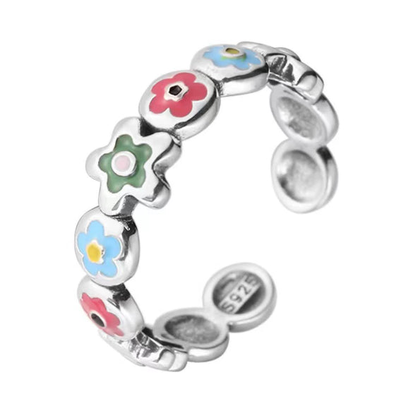 Wholesale S925 Sterling Silver Geometric Cross Ring With Flower Butterfly Design Electroplated Adjustable Opening For Women
