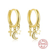Wholesale S925 Sterling Silver Geometric Cross Star Moon Zirconia Earrings Unisex Fashion Style