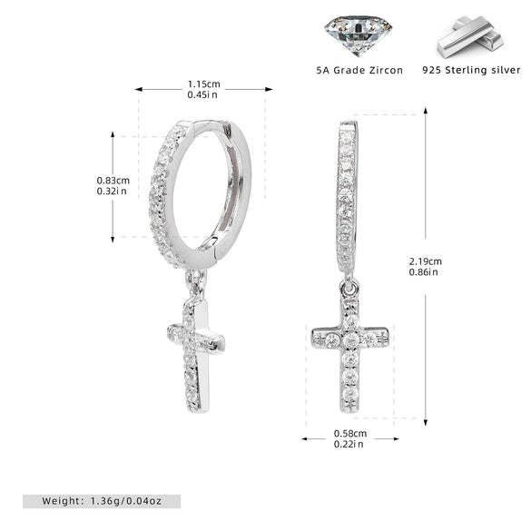 Wholesale S925 Sterling Silver Geometric Cross With Zircon Light Luxury Women's Ear Buckle Earrings
