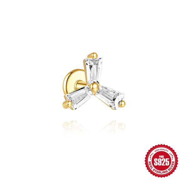 Wholesale S925 Sterling Silver Geometric Crown Horse Eye Aobao Diamond Flat Bottom Spiral Puncture Ear Nail With Environmentally Friendly Plating Ear Jewelry