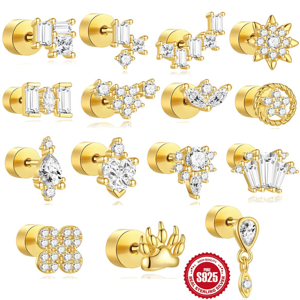 Wholesale S925 Sterling Silver Geometric Cylindrical Spiral Flat Head Cartilage Puncture Ear Nail With Environmentally Friendly Plating Ear Jewelry