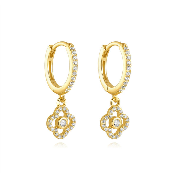 Wholesale S925 Sterling Silver Geometric Dagger Flower Zircon Electroplated Women's Earrings