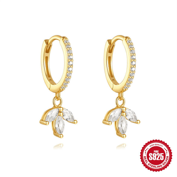 Wholesale S925 Sterling Silver Geometric Dagger Flower Zircon Electroplated Women's Earrings
