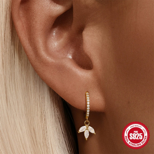 Wholesale S925 Sterling Silver Geometric Dagger Flower Zircon Electroplated Women's Earrings