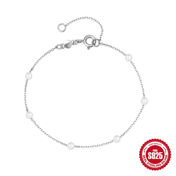 Wholesale S925 Sterling Silver Geometric Design Fourclaw Pearl Overlapped Diamond Elegant Allmatch Women's Bracelet