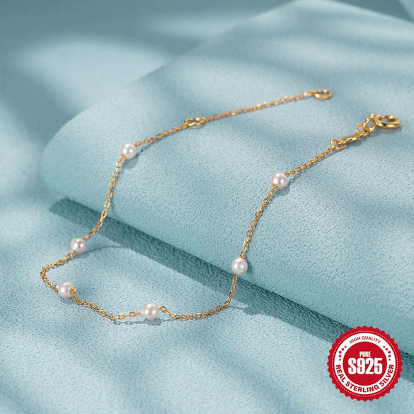 Wholesale S925 Sterling Silver Geometric Design Fourclaw Pearl Overlapped Diamond Elegant Allmatch Women's Bracelet