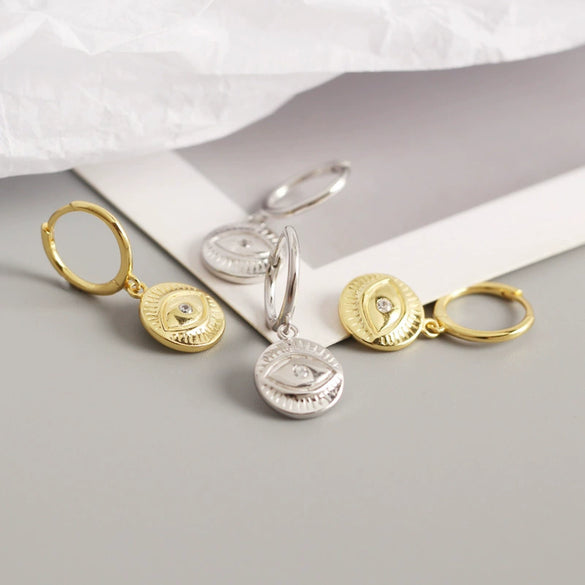 Wholesale S925 Sterling Silver Geometric Devil's Eye Totem Electroplated Earrings For Women