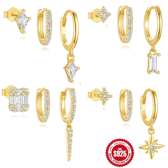 Wholesale S925 Sterling Silver Geometric Diamond Earrings With Electroplating For Women